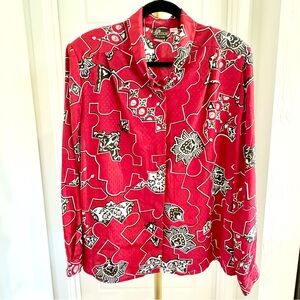 Women's 90s Y2K Vintage Long‎ Sleeve Button Down Red Flowy Satin Feel Top Sz XL